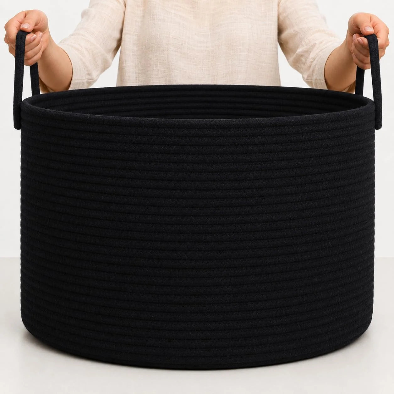 OrganiHaus Round Toy Basket & Blanket Basket, Cotton Rope 20×13, Full Honey, Round Cotton Rope Basket, 20×13 bifanuoyard - Image 16