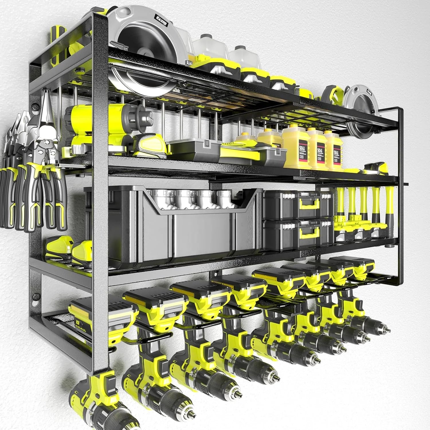 New Arrivals Power Tool Organizer Large 8 Drill Holder Wall Mount Heavy Duty Metal Tool Shelf with 12 Hooks Storage Rack for " For Garage - Image 7