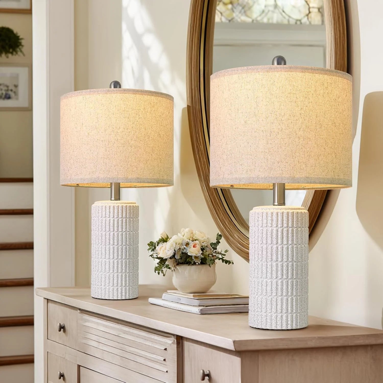 PoKat 20.75" Small Modern Ceramic Table Lamps Set of 2 bifanuoyard