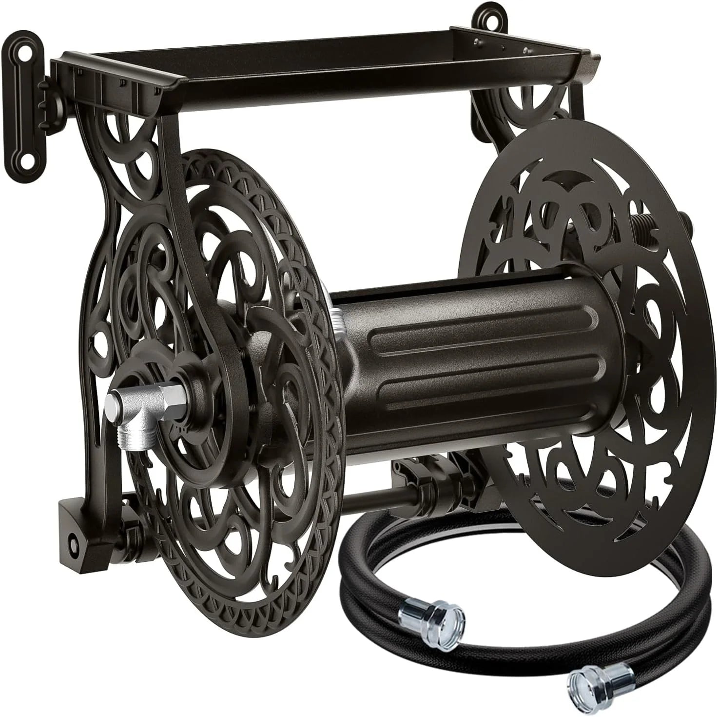 New Arrivals Wall Mount Garden Hose Reel for Outside, Holds 125 ft x 5/8" Hose Storage, Decorative Heavy Duty Water Hose - Image 3