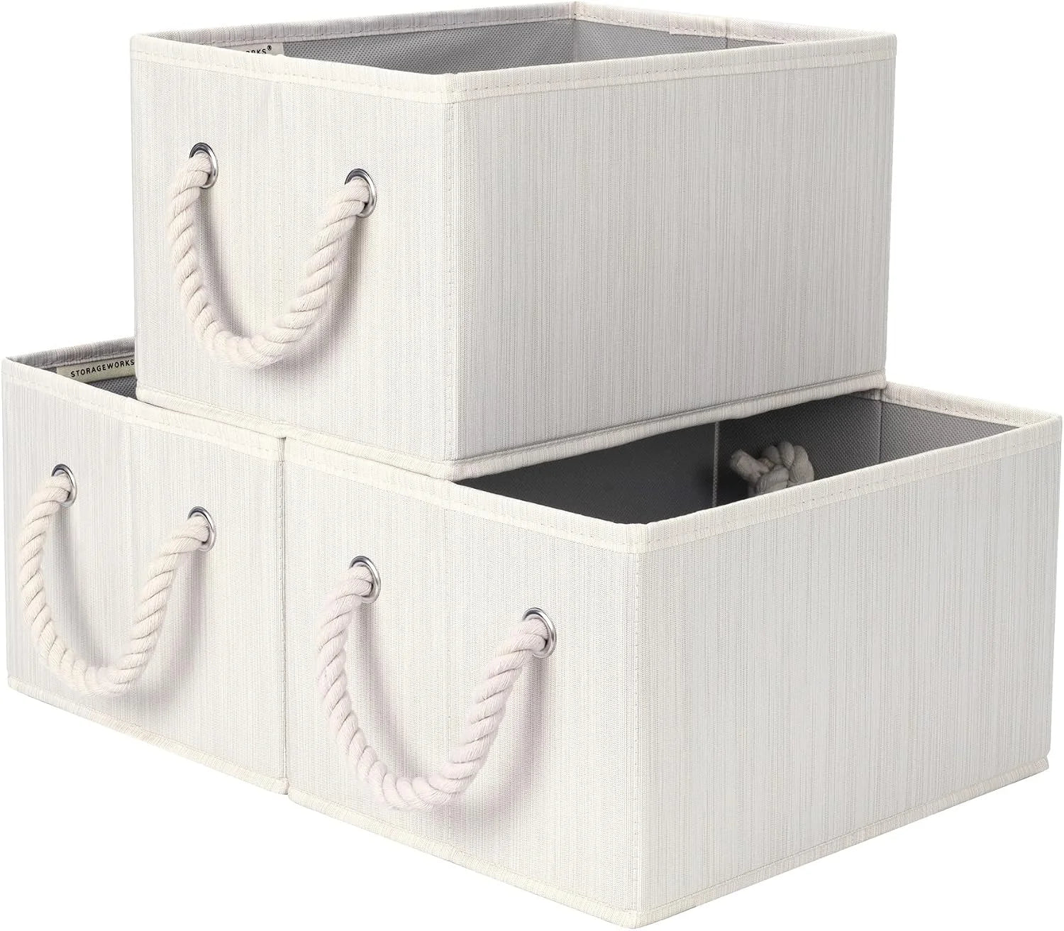 StorageWorks Fabric Storage Bins with Rope Handles, Beige, Extra Large, Collapsible Closet Storage Bins, Closet bifanuoyard - Image 15