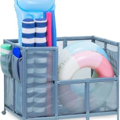 Alternative view of New Arrivals Coast Modern Pool Organizer for Floats and Toys – Extra Large Mesh Pool Storage Bin for Outdoors – Gray
