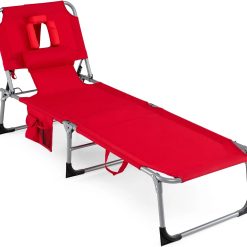 New Arrivals Tanning Chair with Face Hole, Folding Beach Lounge Chair with 4-Position Adjustable Backrest, Camping (1