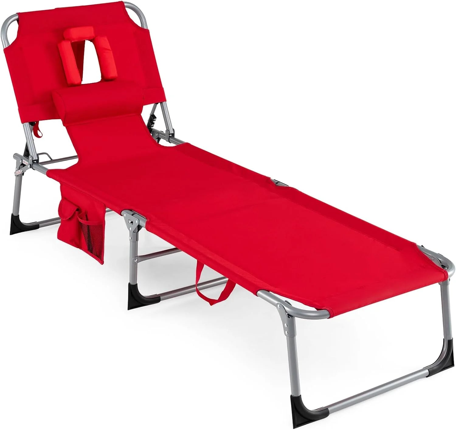 New Arrivals Tanning Chair with Face Hole, Folding Beach Lounge Chair with 4-Position Adjustable Backrest, Camping (1