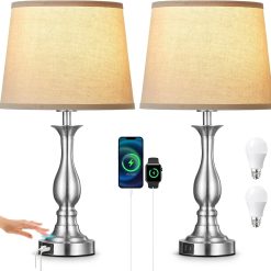 Alternative view of Bedside Table Lamp Touch Control Bedroom Lamps with USB A and C Charging Port 3 Way Dimmable Touch Lamps for Nightstand bifanuoyard