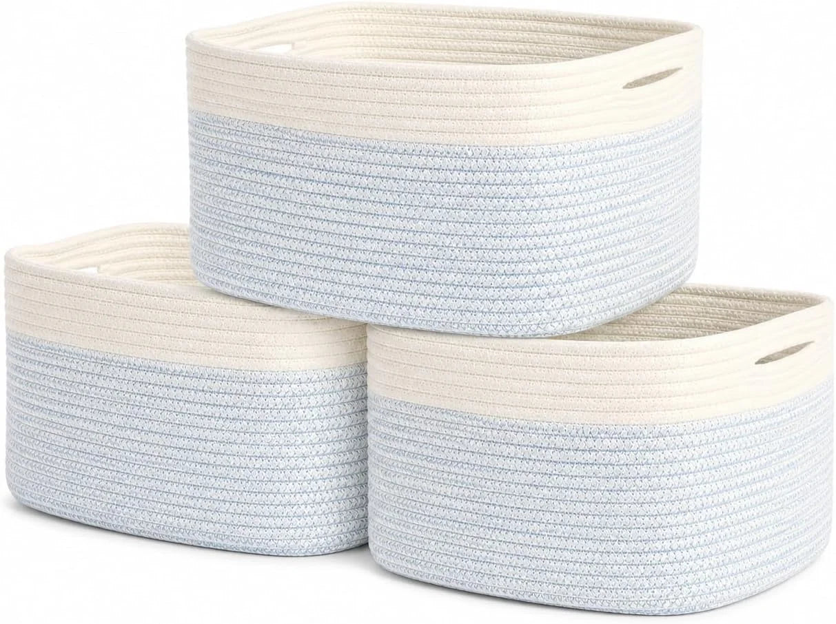 OrganiHaus Cotton Rope Baskets for Shelves, Set of 3, 15x9x10, Handwoven, a toy bin and organizer for towels bifanuoyard - Image 21