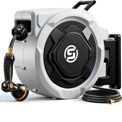 Alternative view of New Arrivals Retractable Garden Hose Reel, 1/2 x 100ft Wall Mounted Hose Reel with 3/4" Brass Fitting & 10-Pattern Nozzle