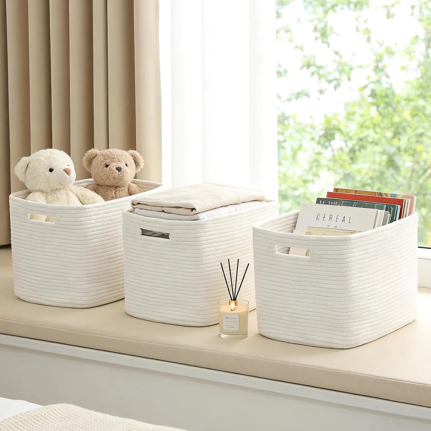 3 Pack Woven Baskets,Storage Baskets for Shelves with Handles, 13.5×11×9.5,Closet Baskets,Gift Basket,Nursery bifanuoyard - Image 3