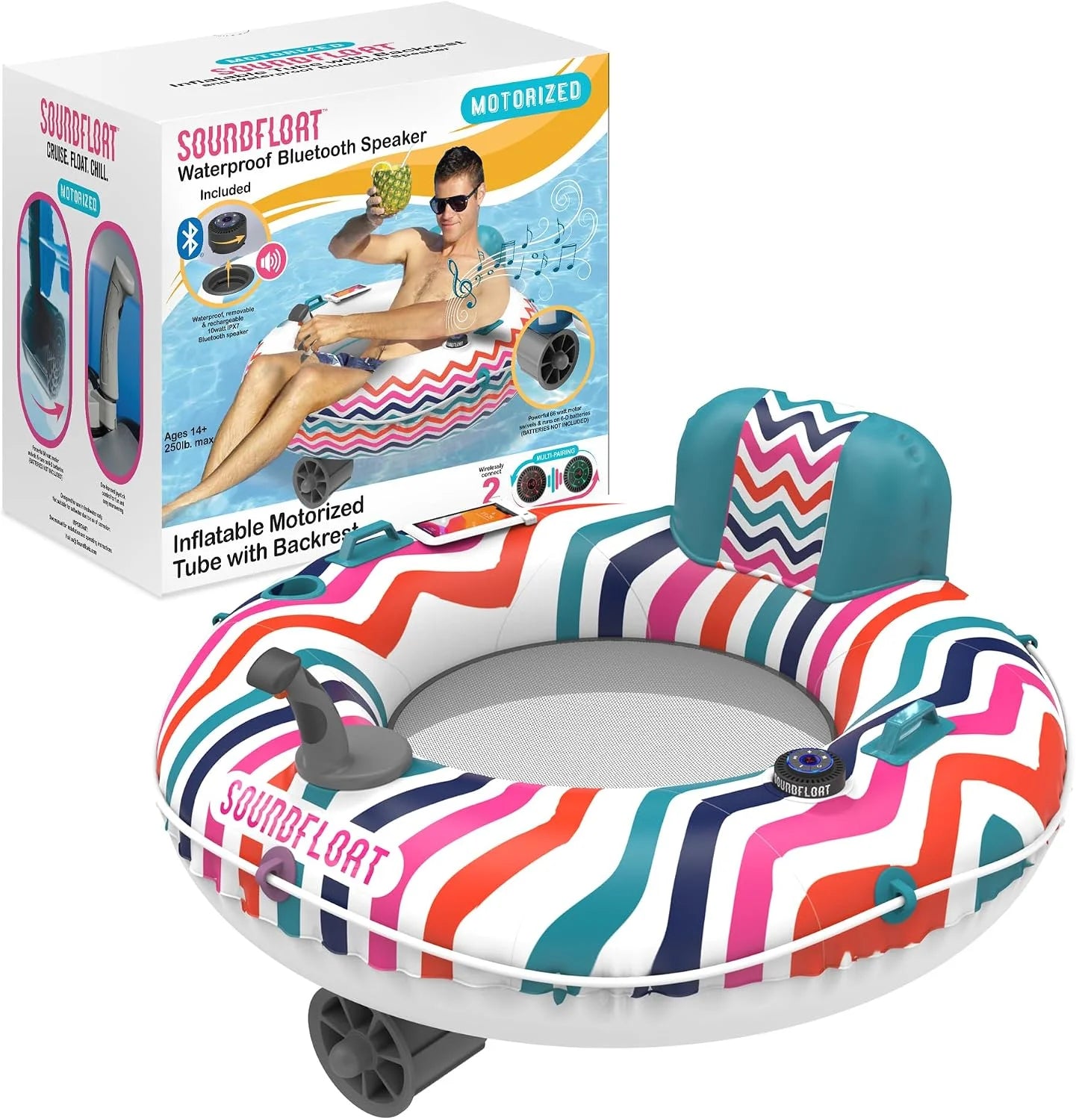 Living Motorized Inflatable Pool Float Lounger Tube, Bluetooth 5 IPX7 Waterproof Speaker, 66W Motor