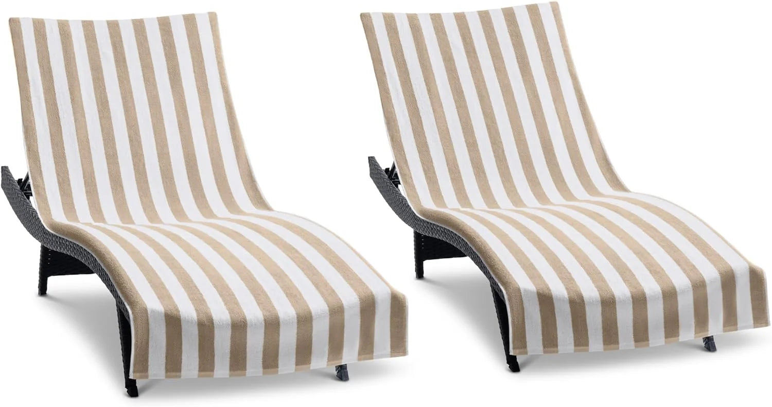New Arrivals California Chaise Lounge Cover Towel with Pocket – Pack of 2 – Striped 100% Cotton Cabana Cover for Beach Pool – For Home Projects - Image 2