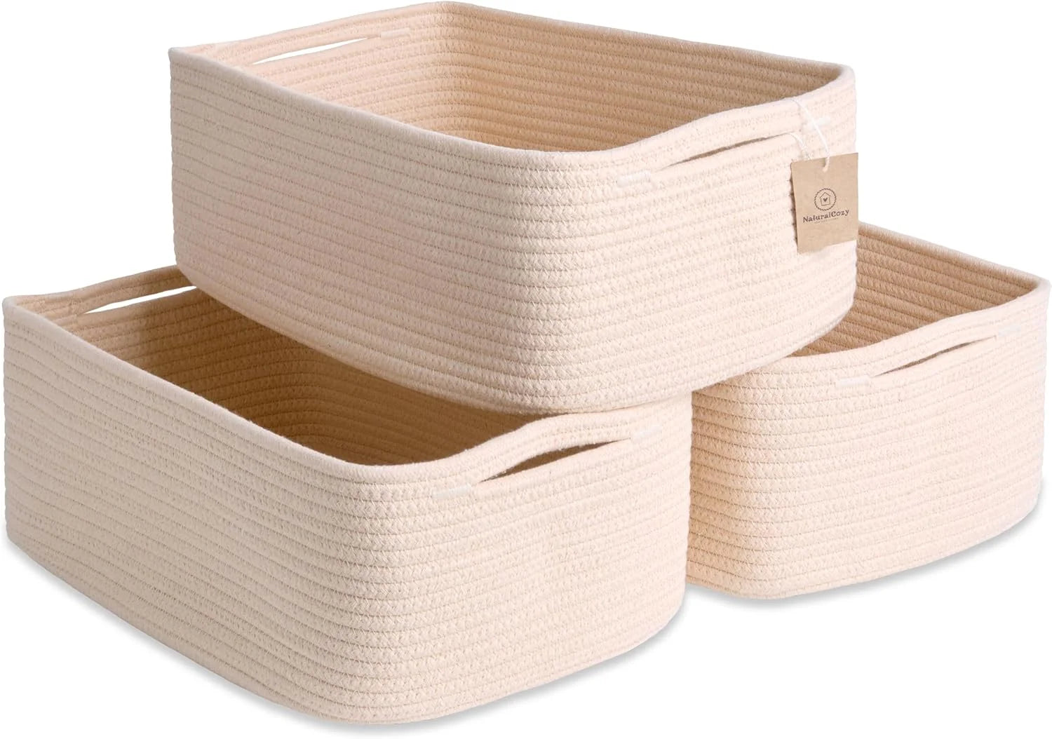 Woven Rope Baskets for Organizing, 3 Pack, 15.5 x 11 x 5.5 Storage Bins, Storage baskets and organizer bins for bifanuoyard - Image 2