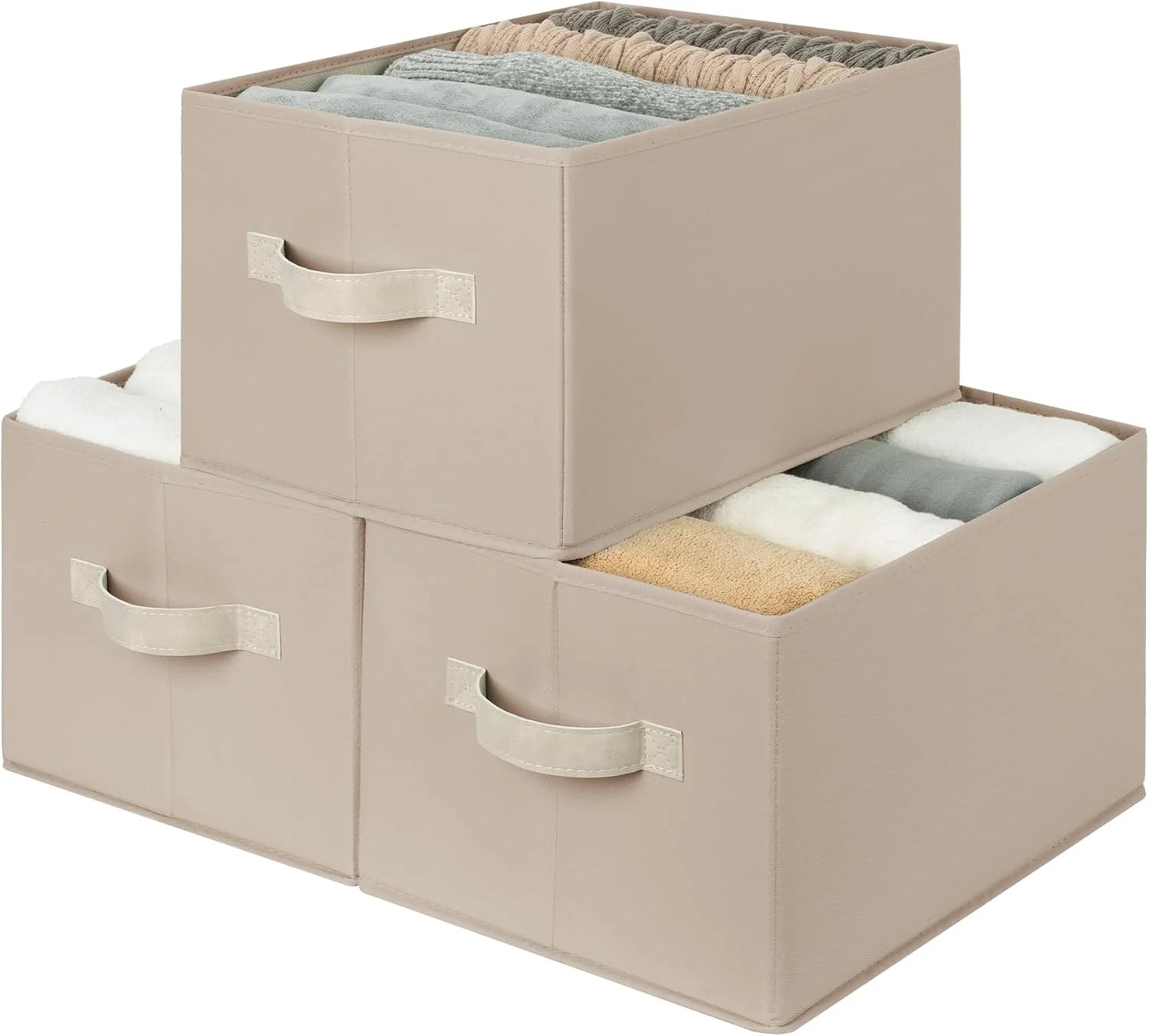 StorageWorks Fabric Storage Bins with Rope Handles, Beige, Extra Large, Collapsible Closet Storage Bins, Closet bifanuoyard - Image 7