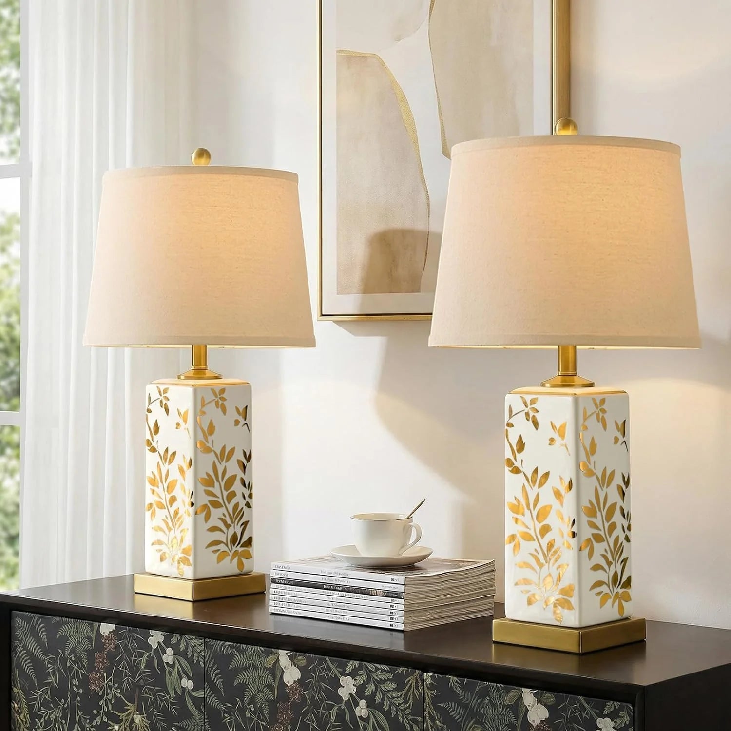 Vortether 20.5 Small Bedside Lamps Set of 2 with 5FT Cord, Green Ceramic Modern Farmhouse Table Lamps for Nightstand bifanuoyard