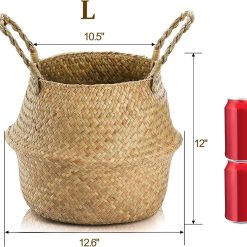 Alternative view of Woven Seagrass Plant Basket with Handles, Ideal Wicker Baskets Storage Plant Pot Baskets for Laundry