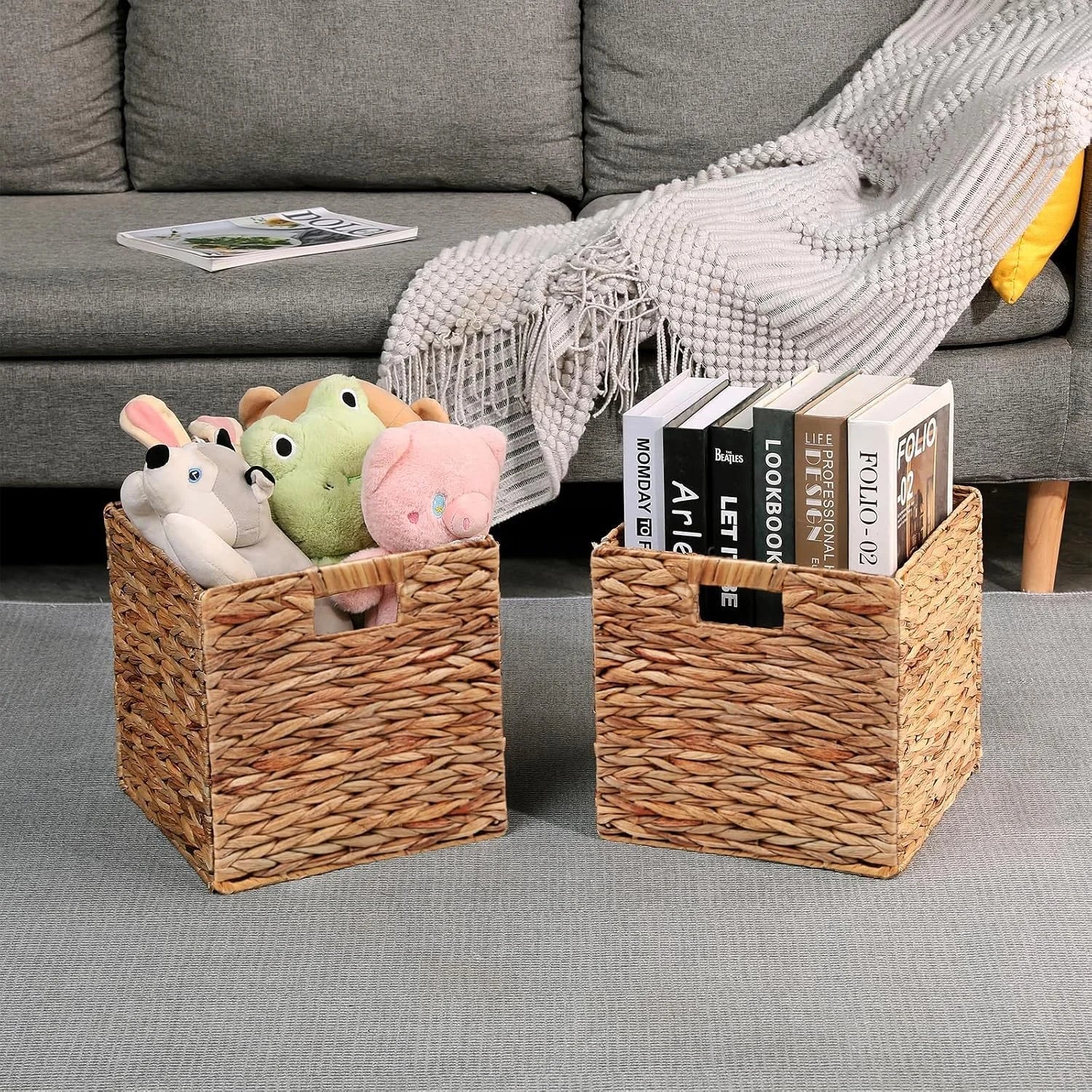 New Arrivals Wicker Storage Basket with Handles, 11x11in, 2 Pack, Handwoven Storage Bins for Organizing Storage - Image 3