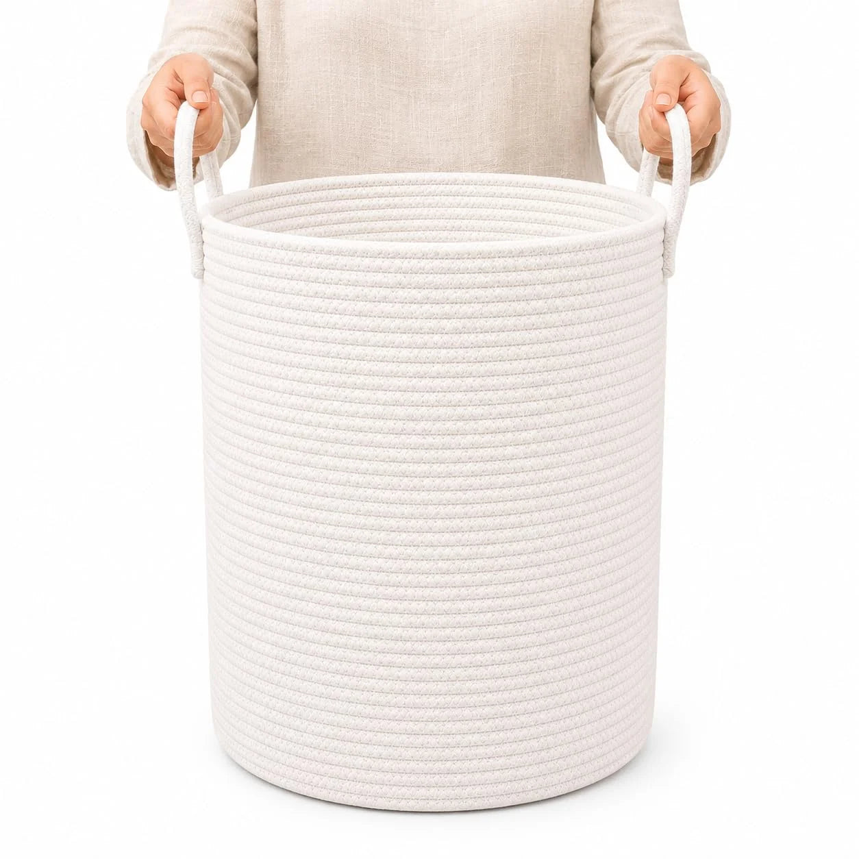 OrganiHaus Round Toy Basket & Blanket Basket, Cotton Rope 20×13, Full Honey, Round Cotton Rope Basket, 20×13 bifanuoyard - Image 31