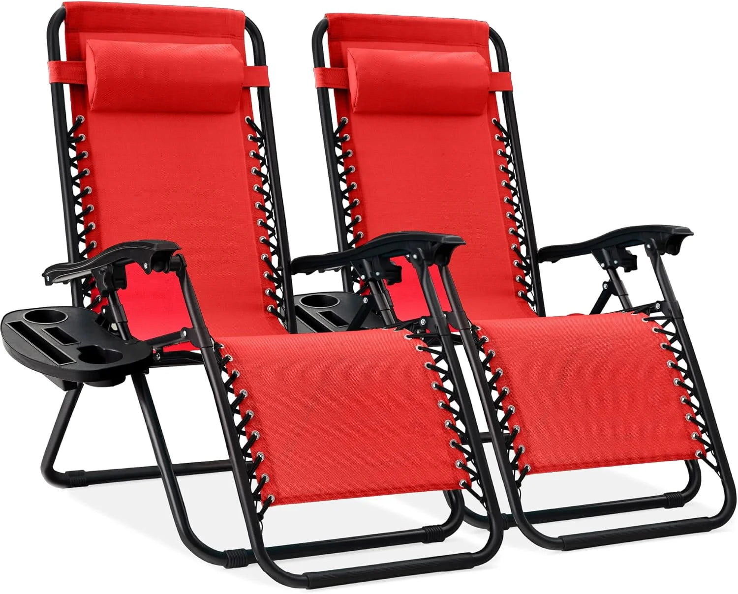 New Arrivals Choice Products Set of 2 Adjustable Steel Mesh Zero Gravity Lounge Chair Recliners w/Pillows and Cup Holder Trays - Image 50