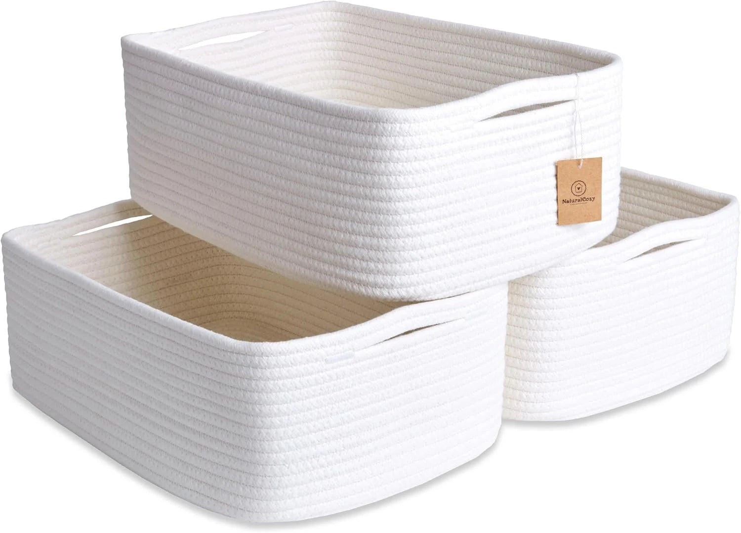 Woven Rope Baskets for Organizing, 3 Pack, 15.5 x 11 x 5.5 Storage Bins, Storage baskets and organizer bins for bifanuoyard - Image 8