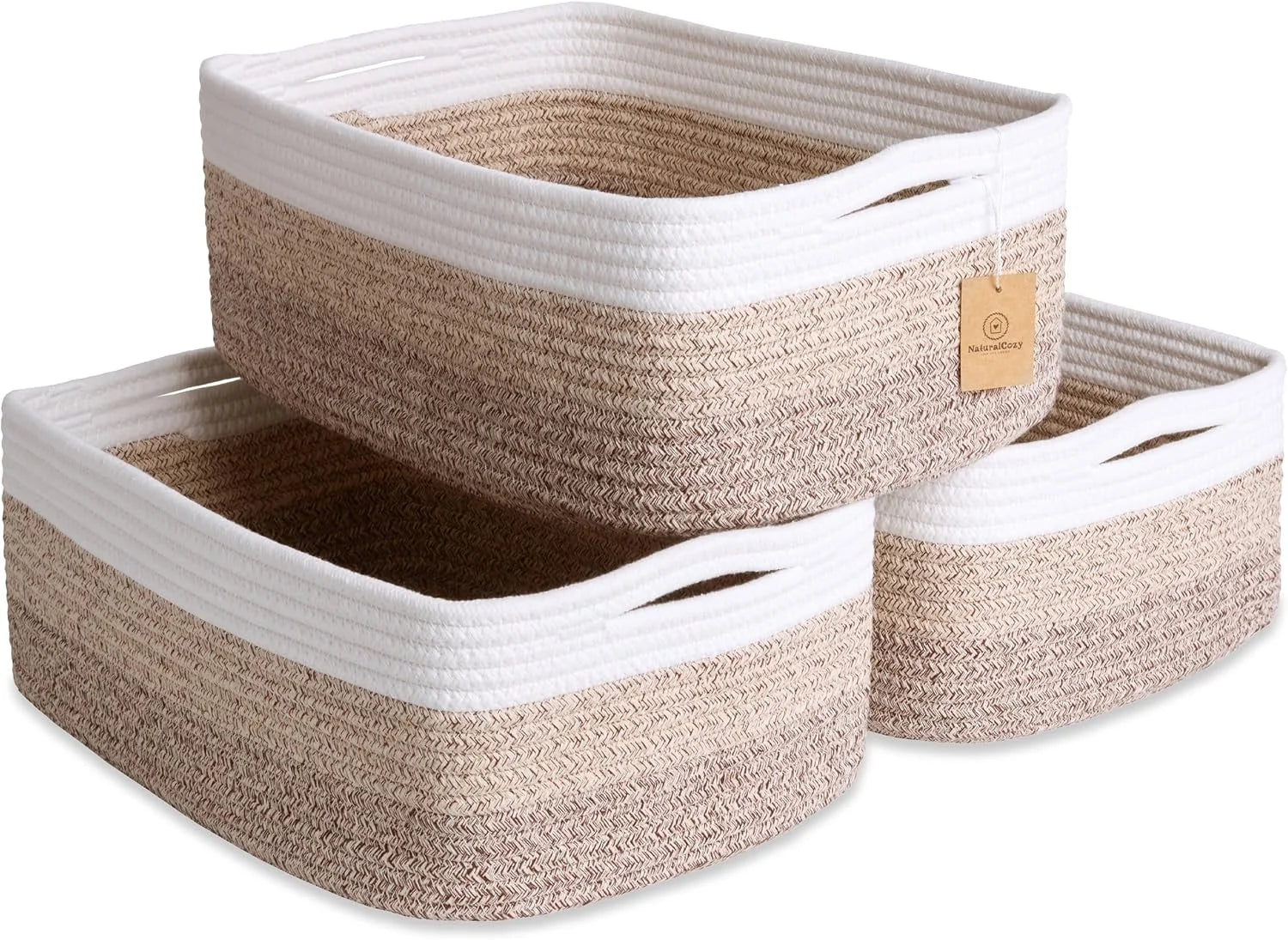Woven Rope Baskets for Organizing, 3 Pack, 15.5 x 11 x 5.5 Storage Bins, Storage baskets and organizer bins for bifanuoyard - Image 5