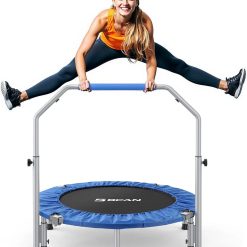 Alternative view of BCAN SP2 40/48 Foldable Mini Rebounder Trampoline for Adults, FED Fitness, 330/440 lbs Capacity, Adjustable Foam Handle bifanuoyard
