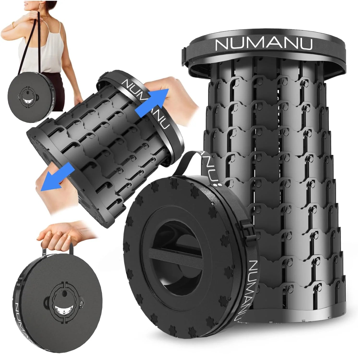 New Arrivals 2026 Upgraded XXL Collapsible Stool with Cushion & Bag, 1000lbs Max Weight, 19.7 Heavy Duty Portable Retractable - Image 4