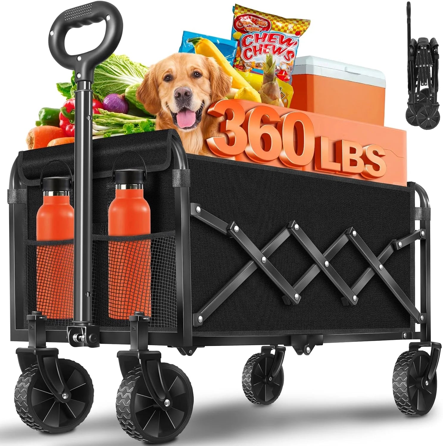 Wagons Carts Foldable, Collapsible Wagon, Foldable Wagon Cart with Wheels, Folding Wagons for Beach Camp Sports Garden - Image 5