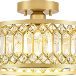 New Arrivals Crystal Black Ceiling Light, Modern Semi Flush Mount Ceiling Lighting Fixture