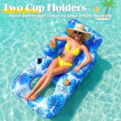 Alternative view of New Arrivals Pool Floats Adult, 65 Thicken PVC Inflatable Pool Float Lounger Rafts with Cup & Phone Holder & Headrest