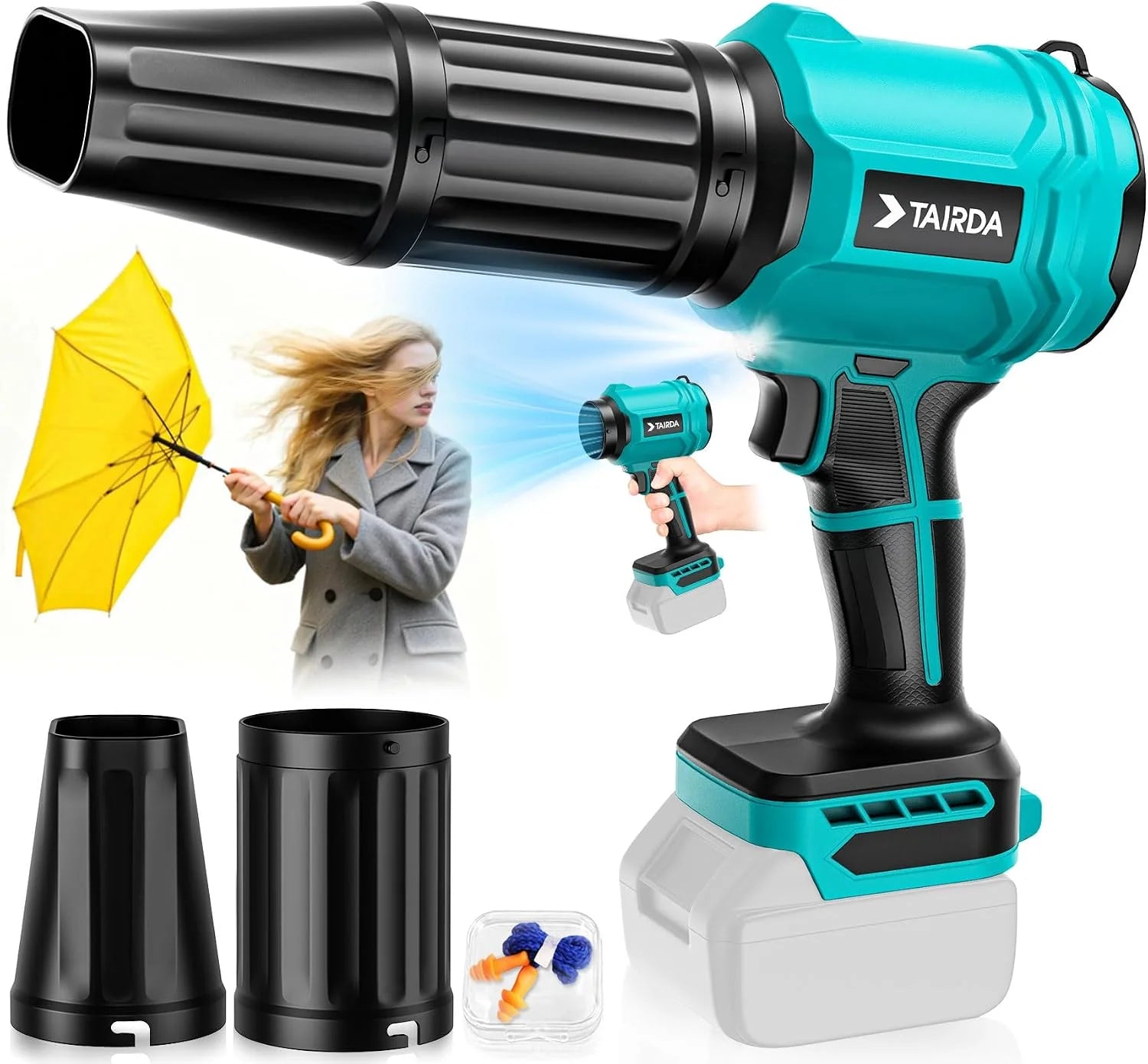 TAIRDA Cordless Leaf Blower Compatible for Dewalt 20V Battery(NO Battery), Mini Turbo Jet Blower with 2 Nozzles - Image 2