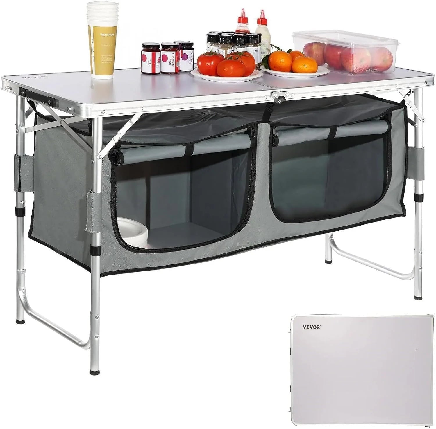 New Arrivals Camping Kitchen Station, 3 Adjustable Height Folding Outdoor Camp Cooking Table with Storage Organizer - Image 2