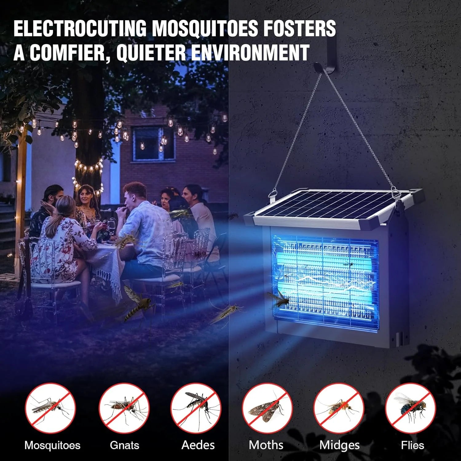 New Arrivals Bug Zapper Outdoor, 4500V Mosquito Zapper Waterproof with Panel Sensor Electric Fly Zapper Rechargeable Mosquito - Image 6