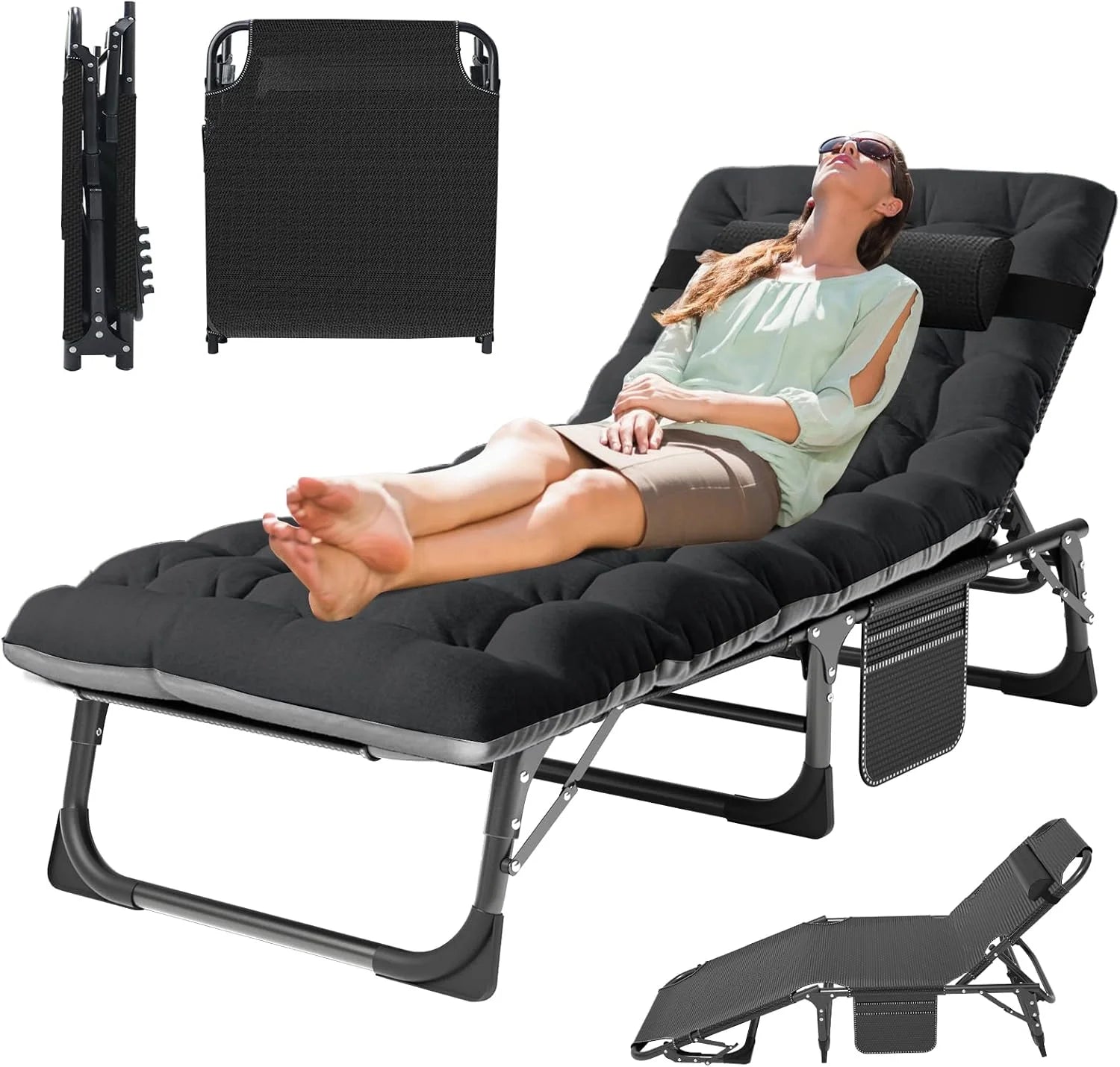 New Arrivals Folding Lounge Chair 5-Position, Folding Cot, Portable Outdoor Chaise Lounge Chair for Sun Tanning - Image 6