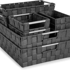 New Arrivals Set of 3 Large Woven Storage Baskets, Mesh Hand-Woven Organizing Baskets, Fabric Storage Bins for Linen