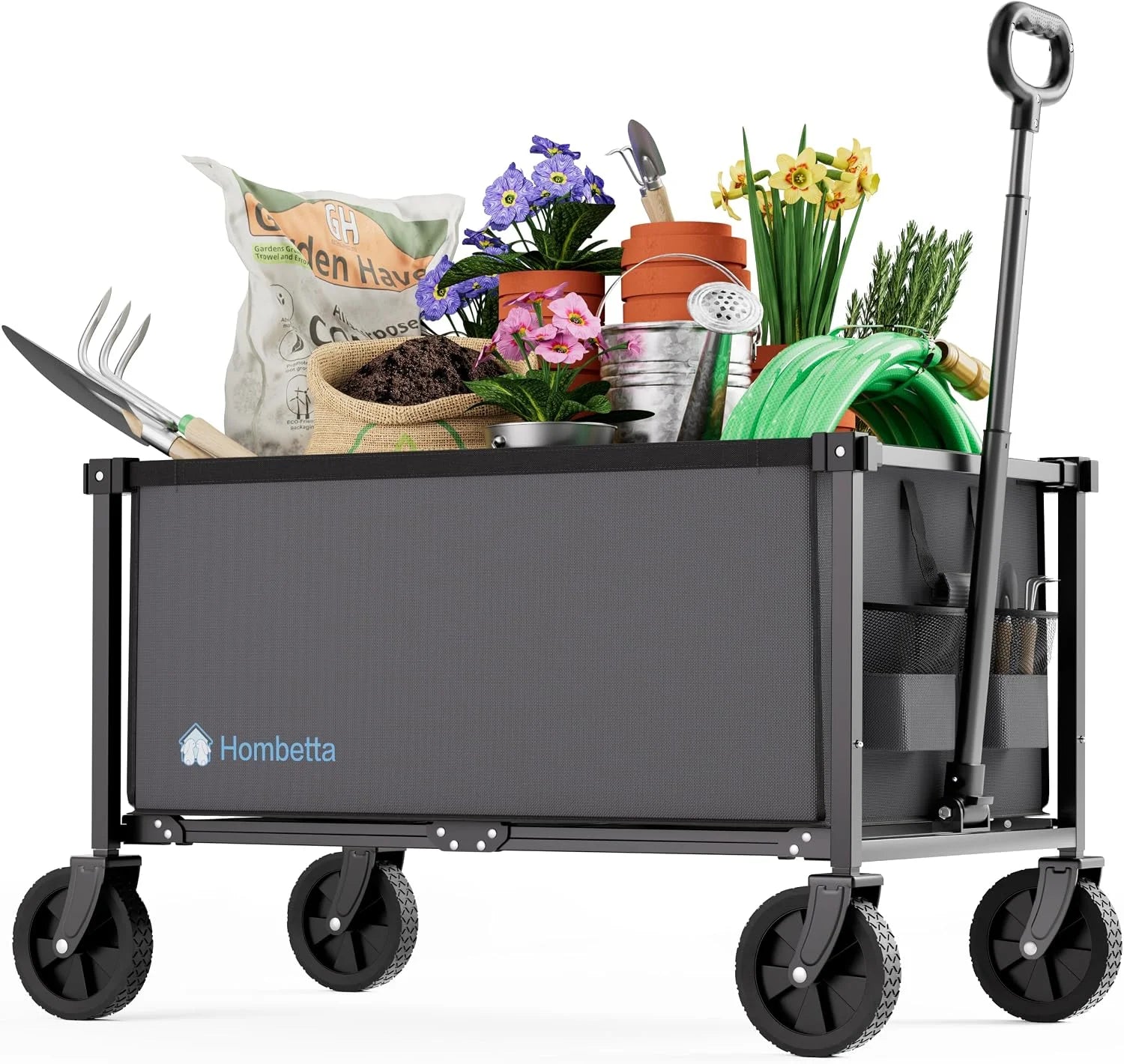 New Arrivals HOMBETTA 29.3 Collapsible Wagon Cart, 150L Heavy Duty Folding Utility Wagon with Wheels, 260 lbs Load