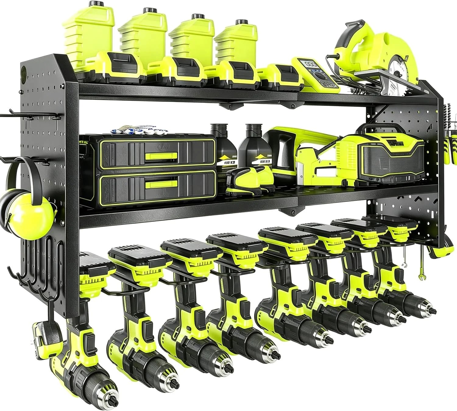 New Arrivals Power Tool Organizer Large 8 Drill Holder Wall Mount Heavy Duty Metal Tool Shelf with 12 Hooks Storage Rack for " For Garage - Image 6
