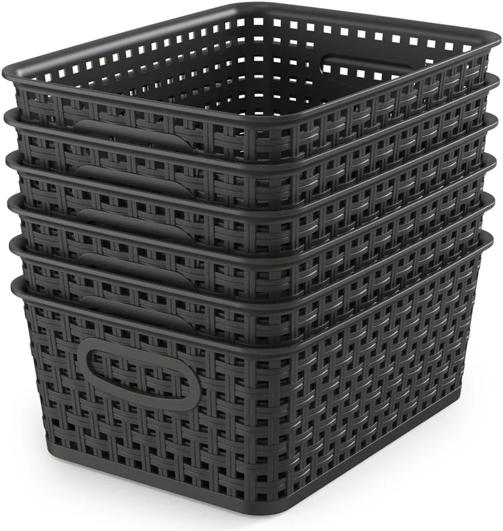 New Arrivals Organizer Baskets, Grey 6-Pack Plastic Woven Baskets, 10.1 x 7.55 x 4.1 - Image 3