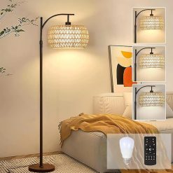 Floor Lamp for Living Room Rattan Boho Floor Lamp with Remote Control, Dimmable, 3-Color Temperature