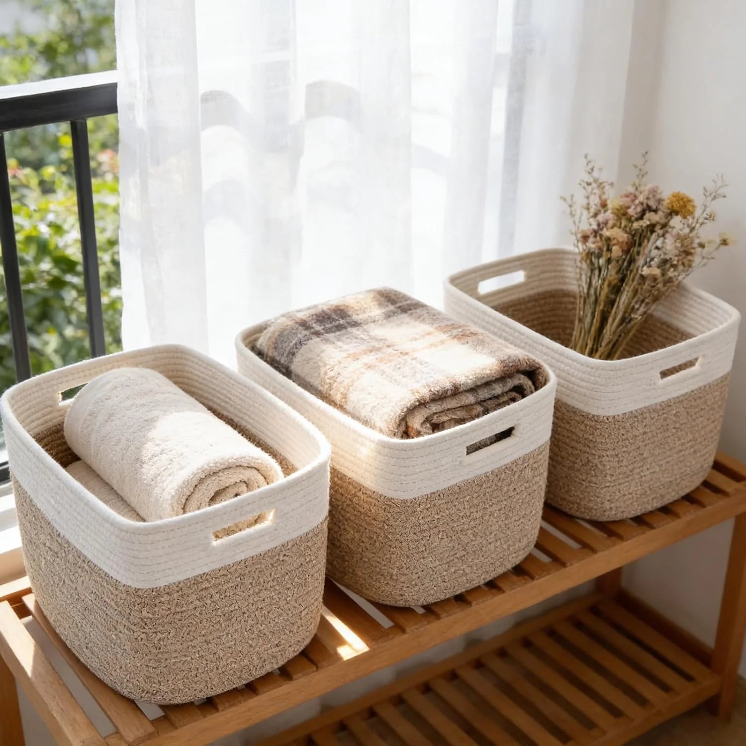 3 Pack Woven Baskets,Storage Baskets for Shelves with Handles, 13.5×11×9.5,Closet Baskets,Gift Basket,Nursery bifanuoyard - Image 6
