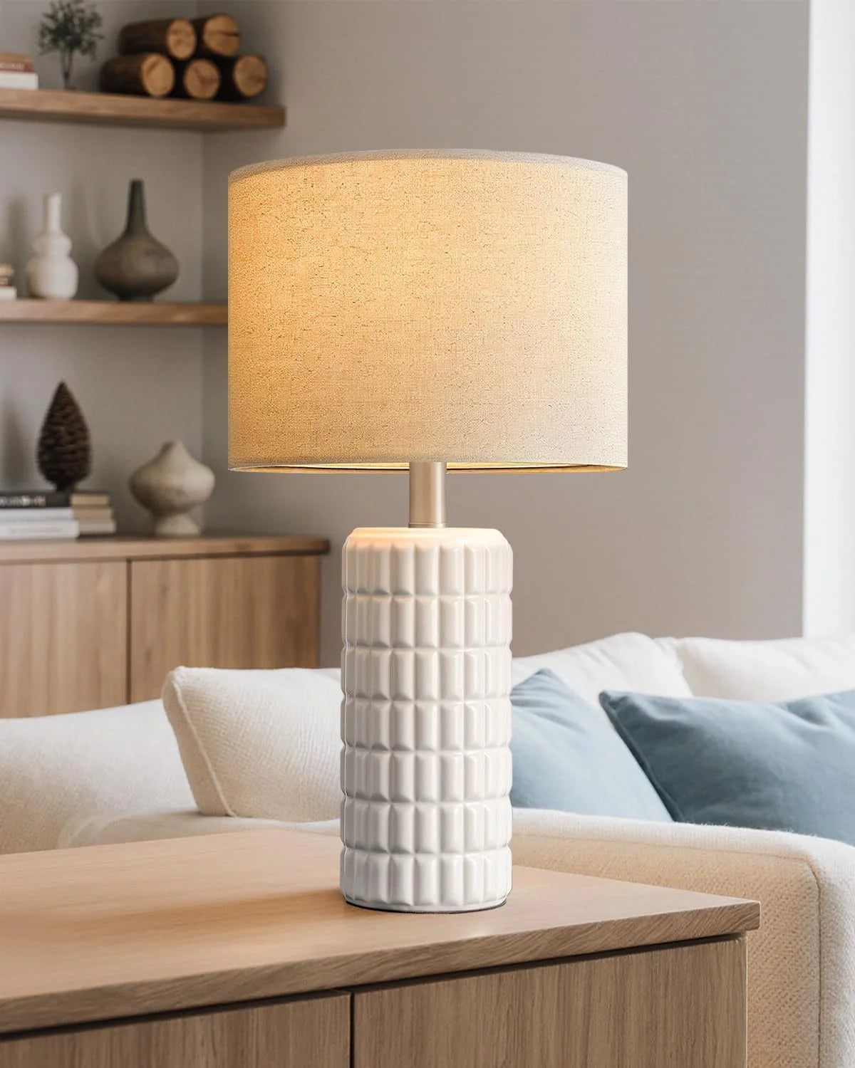 New Arrivals 23 Modern Ceramic Table Lamps Set of 2, Farmhouse Bedside Night Stands Lamp for Bedroom - Image 4
