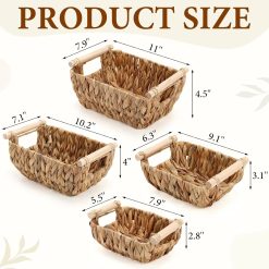 Alternative view of New Arrivals Wicker Storage Baskets, Hand Woven Organizing Basket, Water Hyacinth Nesting Shelf Bins with Wooden