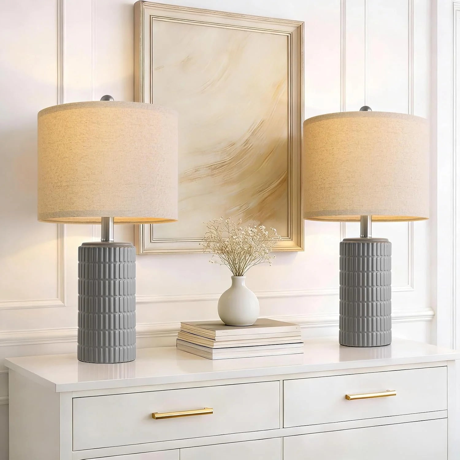 PoKat 20.75" Small Modern Ceramic Table Lamps Set of 2 bifanuoyard - Image 2