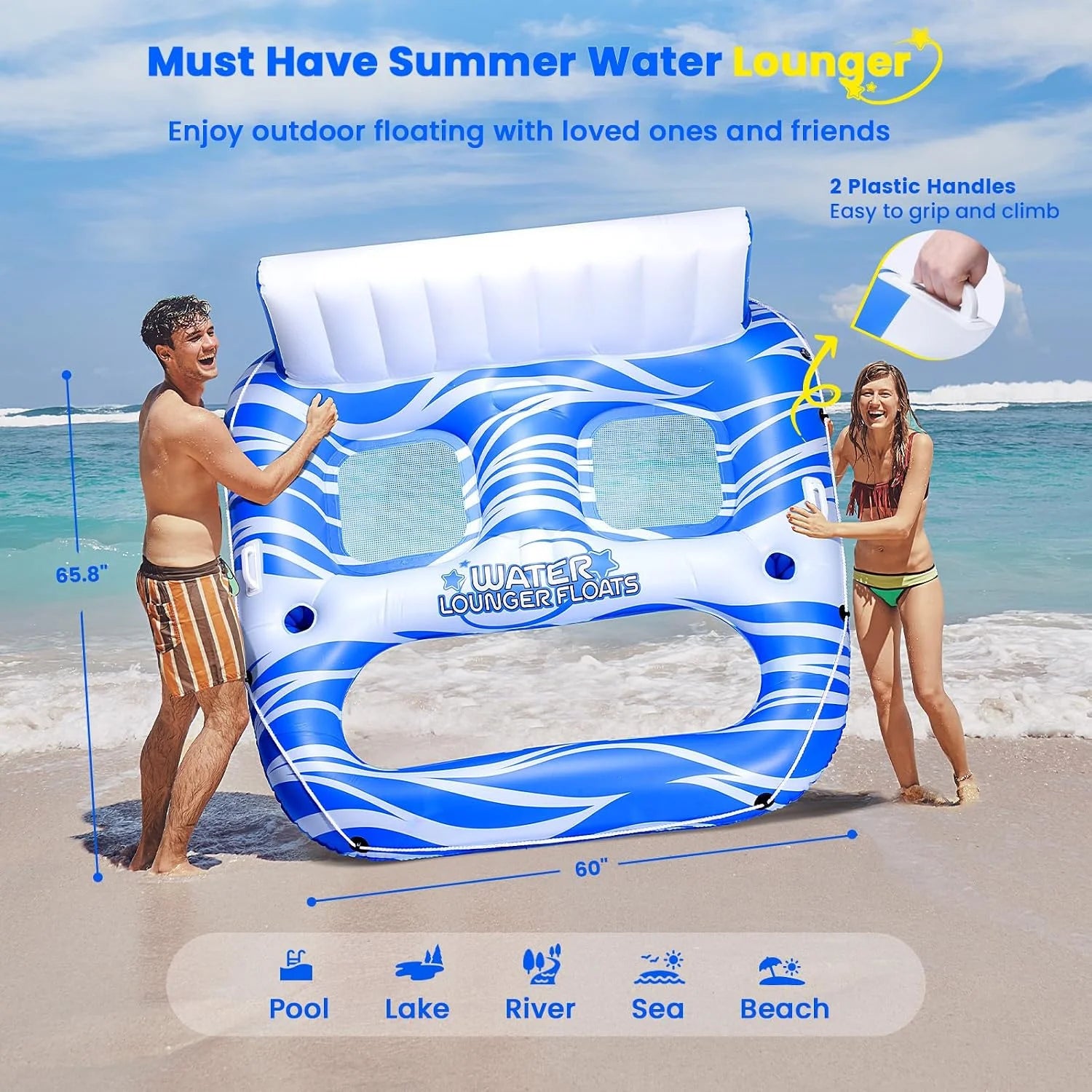 Inflatable Pool Floats Adults, Large Pool Lounger Chair Floaties with Cup Holders Backrest Footrest - Image 2