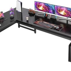 Huuger 63 Inch L Shaped Desk with Power Outlets and USB-C Port, 0.95 Inch Thicker Desktop bifanuoyard