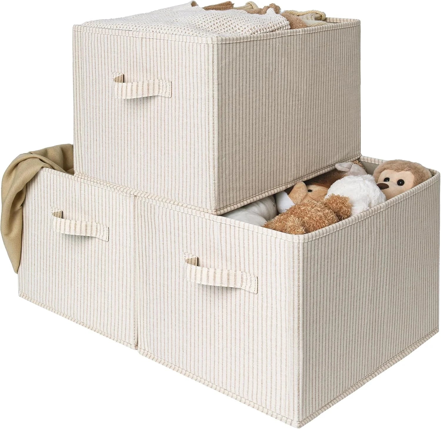 StorageWorks Fabric Storage Bins with Rope Handles, Beige, Extra Large, Collapsible Closet Storage Bins, Closet bifanuoyard - Image 6