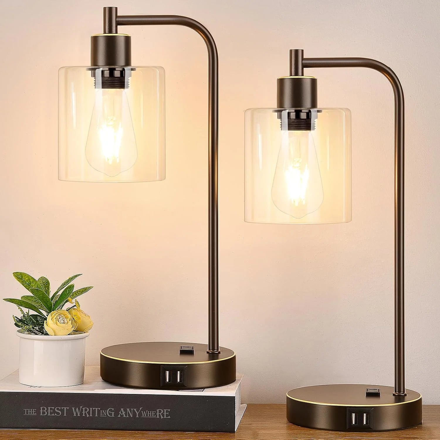 Set of 2 Industrial Touch Control Table Lamps with USB C+A Ports and AC Outlet, Dimmable, Bulb Included bifanuoyard - Image 5