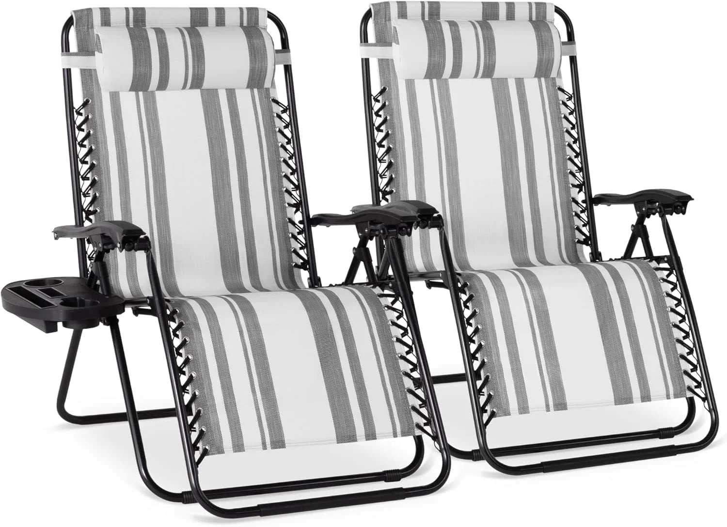 New Arrivals Choice Products Set of 2 Adjustable Steel Mesh Zero Gravity Lounge Chair Recliners w/Pillows and Cup Holder Trays - Image 19