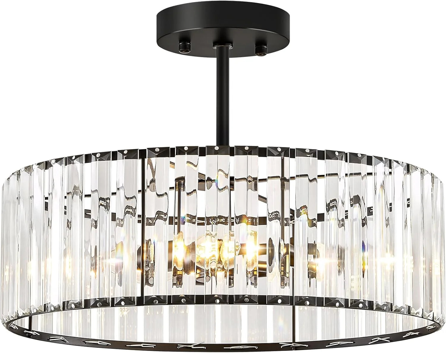 New Arrivals Crystal Black Ceiling Light, Modern Semi Flush Mount Ceiling Lighting Fixture - Image 4