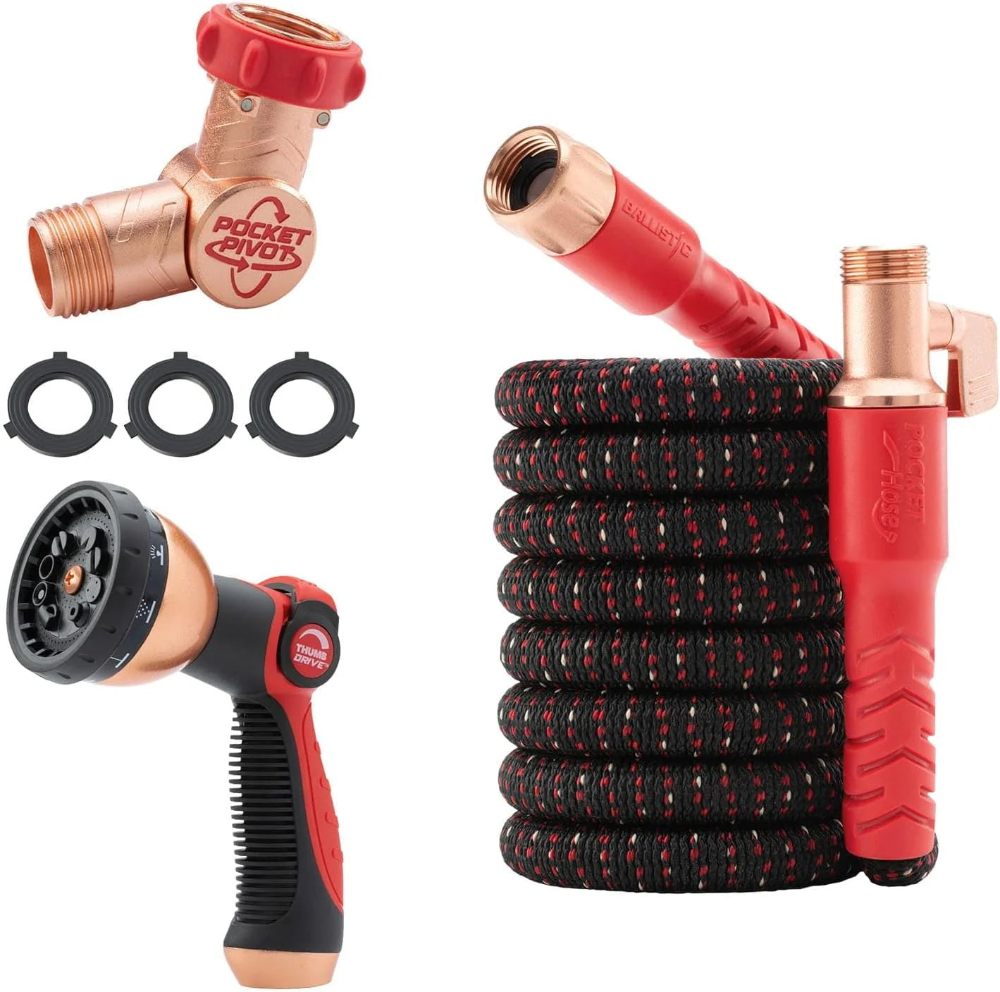 Pocket Hose Ballistic 50 FT Expandable Garden Hose, No-Kink, 360° swiveling pocket pivot connector bifanuoyard