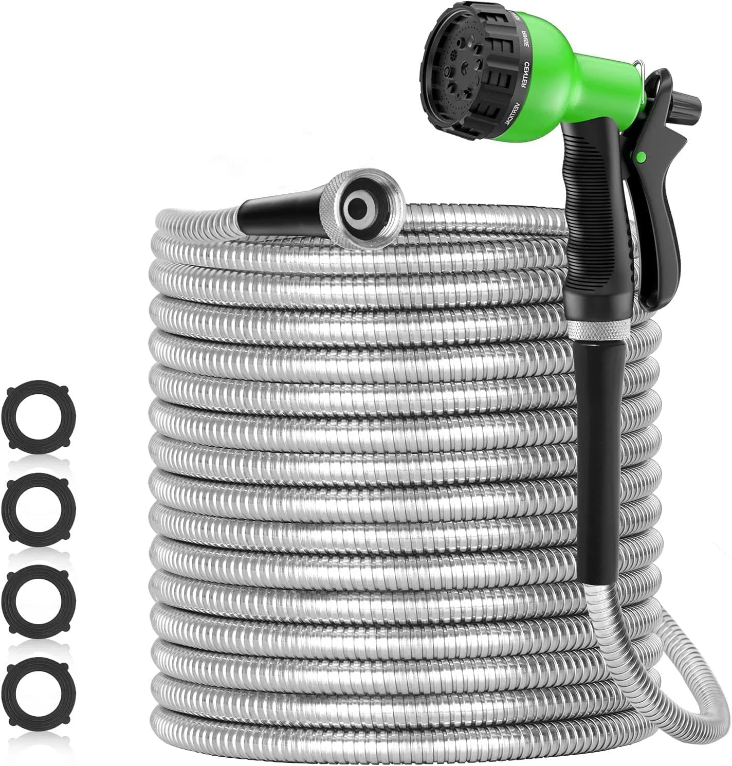 New Arrivals 100ft 304 Stainless Steel Garden Hose Metal, Heavy Duty Water Pipe with Nozzles for Yard