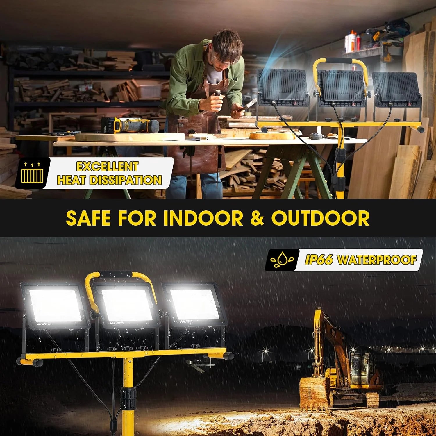 New Arrivals 21000Lumen LED Work Lights with Stand, 3 Head Portable Work Light with 16FT Cord, IP66 Waterproof Tripod - Image 2